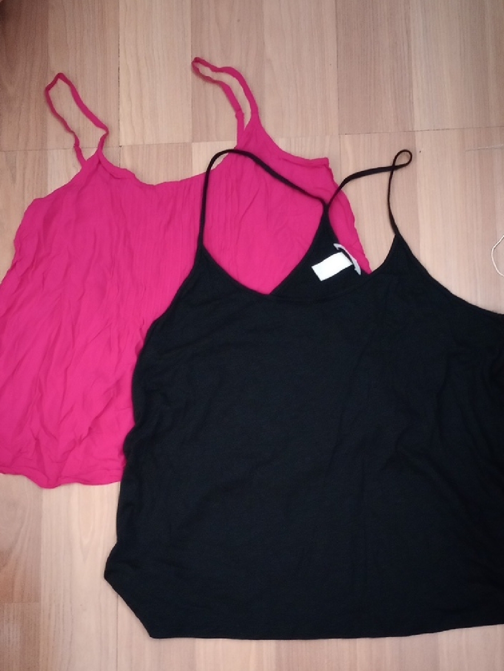 Spaghetti Strap Pink Camisole And Black Racerback Top